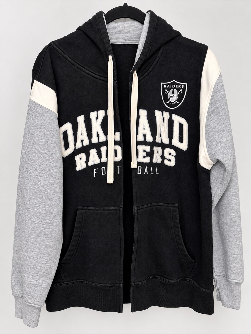Oakland Raiders NFL Men’s Colorblock Hoodie Jacket Black Gray Size Medium